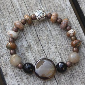 Dog mom gemstone stretch bracelet agate gemstone marbled opal black onyx